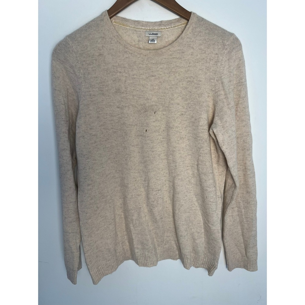 LL Bean Men Med 100% Cashmere Crewneck Sweater Oatmeal Beige Heather